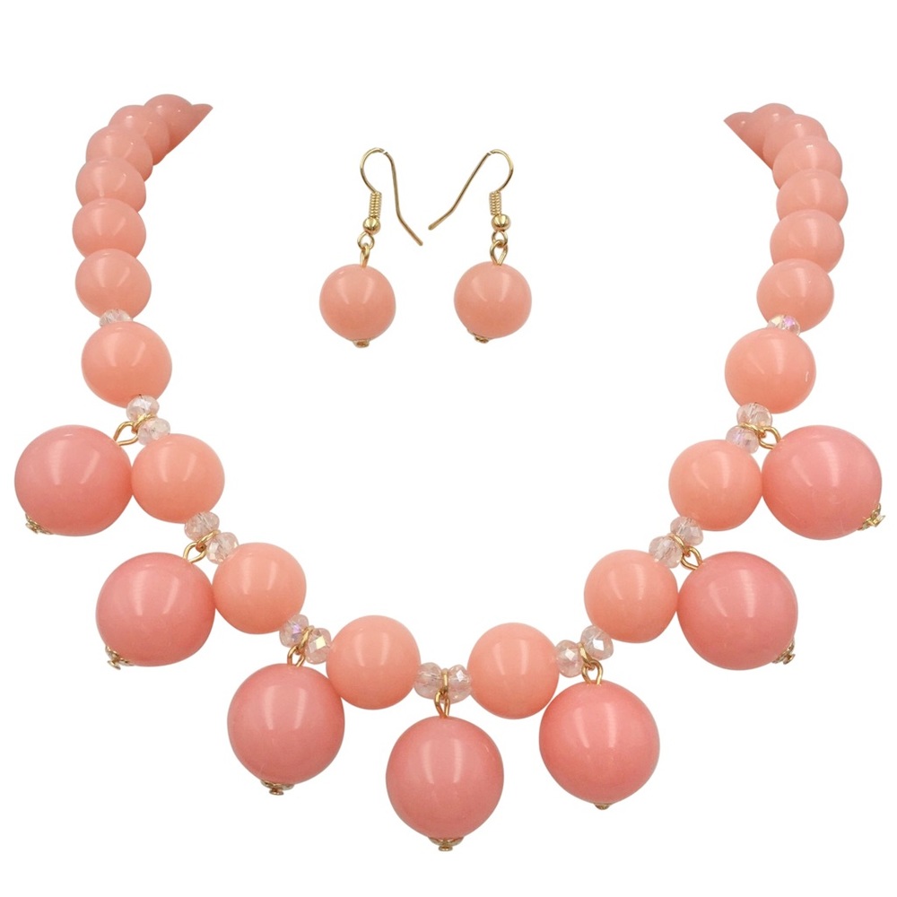 Pink Bead Flair Drop Necklace Earrings Set